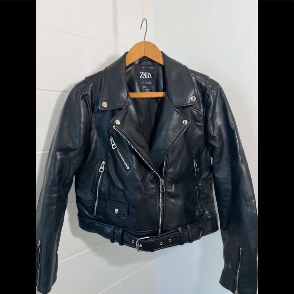 ZARA Black Faux Leather Biker Moto Jacket